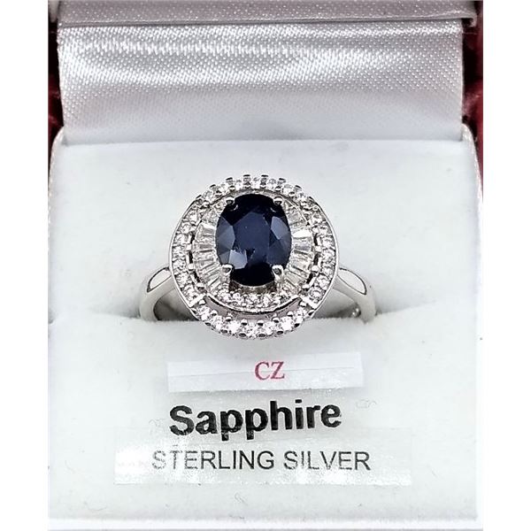 STERLING SILVER RING SET W/ GENUINE SAPPHIRE AND 48 CZ W/ APPRAISAL $935