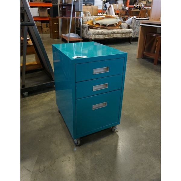 TEAL METAL 3 DRAWER ROLLING