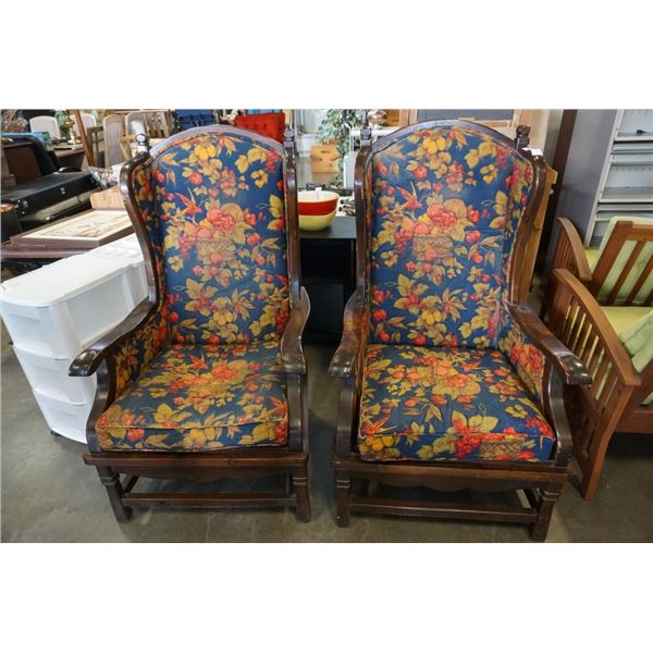 2 WOOD WINGBACK CHAIRS