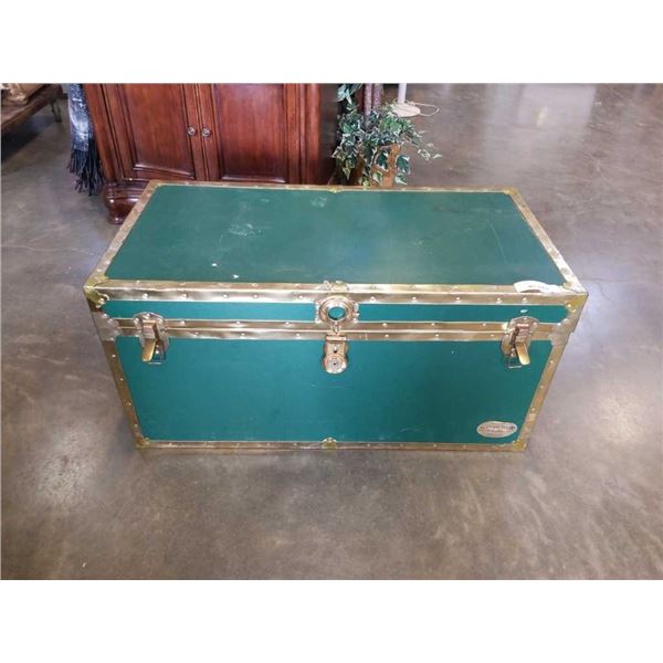 GREEN AND BRASS STORAGE TRUNK