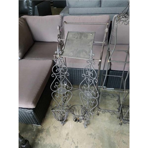 Decorative metal blanket rack and two wall sconces