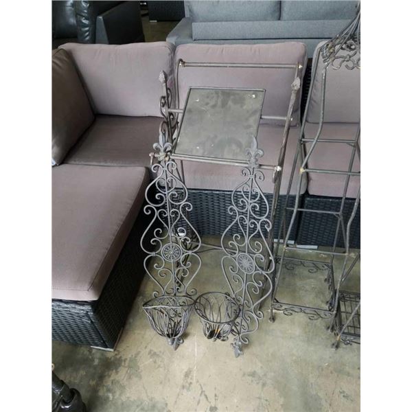 Decorative metal blanket rack and two wall sconces