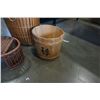 Image 2 : WICKER HAMPER WITH LID, WOOD PAIL AND WICKER SERVING TRAY