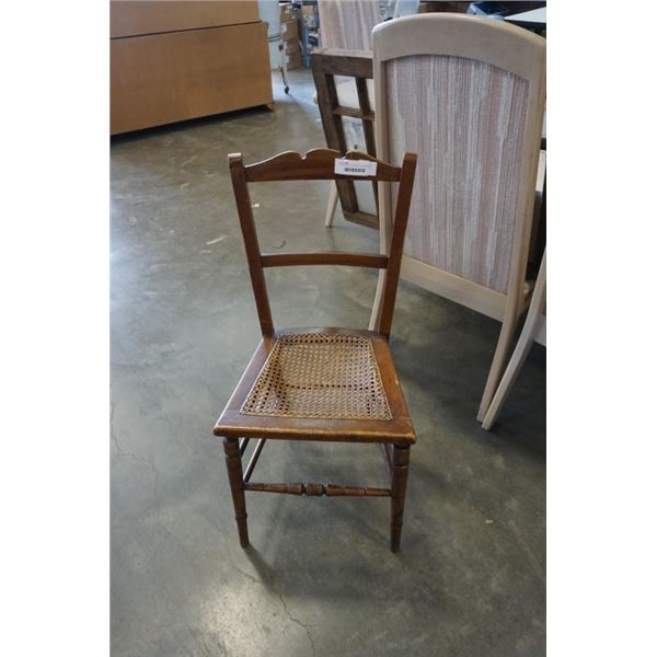 VINTAGE WOOD CHAIR WITH WICKER SEAT