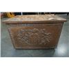 Image 2 : EMBOSSED COPPER FIREBOX WITH COAT OF ARMS AND KNIGHT IMAGERY