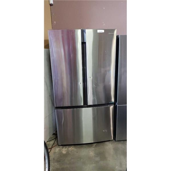 AS NEW HISENSE STAINLESS FRENCH DOOR BOTTOM FREEZER INVERTER FRIDGE WORKING - 3 FOOT WIDE