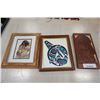 Image 1 : Carved native art and 2 prints