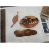 Image 1 : LOT OF DECORATIVE WOOD ITEMS, FAN, ART