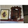 Image 2 : MAHOGANY FINISH CURIO CABINET AND CROSS STICH PICTURE - BASKET OF POPPIES
