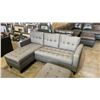 Image 2 : BRAND NEW GREY TUFTED REVERSIBLE SECTIONAL SOFA - RETAIL $899 COTTON LINEN FABRIC 5' X 7'