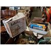 Image 2 : 2 boxes and tote of electrical plugs, arc welding sticks, thermos and books