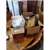 Image 1 : 2 BOXES OF KITCHEN ITEMS, MUGS AND TEAPOT, CUTTING BOARDS