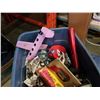Image 2 : TOTE OF GLASSWARE, FLASHLIGHT, MELTING POT CRAFTS TOY AND IRON