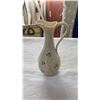 Image 2 : 3 PIECES BELEEK CHINA - 7 INCH PITCHER AND 3 1/2 INCH VASE AND CO FERMANCH IRELAND SHELL DISH