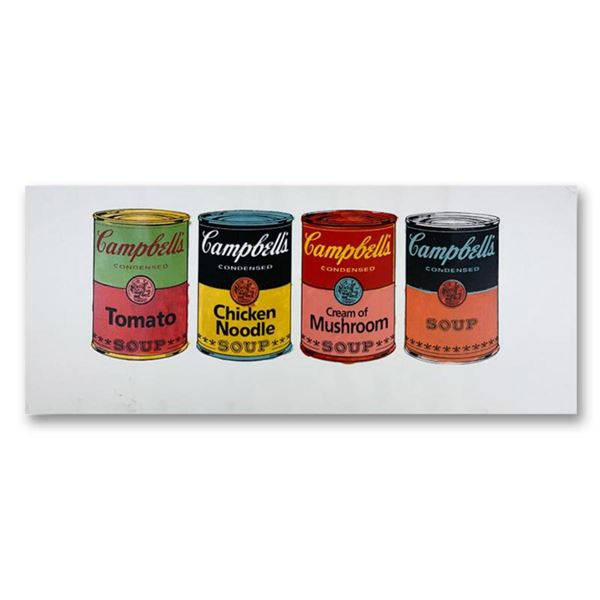 Steve Kaufman (1960-2010) "4 Soup Cans State One" Hand Signed HC Edition Hand Pulled silkscreen mixe