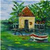 Image 3 : Elliot Fallas, "Dock Side" Original Oil Painting on Canvas, Hand Signed with Letter of Authenticity.