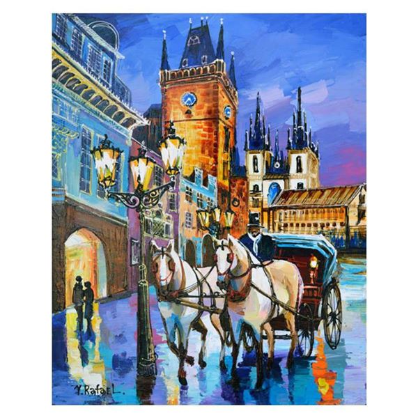 Yana Rafael, "Carriage Ride by the Clocktower" Hand Signed Original Painting on Canvas with COA.