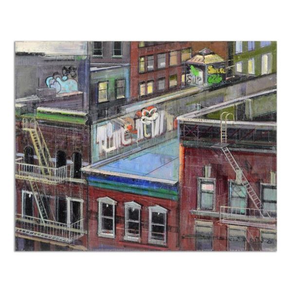 Alex Zwarenstein,  Rooftop Grafetti  Original Oil Painting on Canvas, Hand Signed with Certificate o