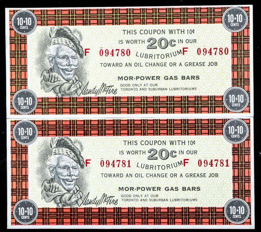 Lot (2) CANADIAN TIRE 10 + 10 Cents Vintage Coupons | Barnebys