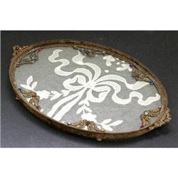 APOLLO Brass, Lace, Glass Jeweled, Oval Tray #1666111