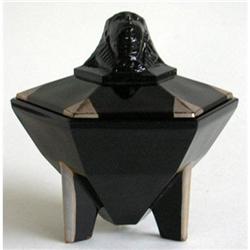 SPHINX Art Deco Black Amethyst Glass Powder Jar#1666117