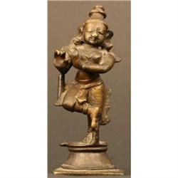Indian Antique Bronze Krishna Fluting Sculpture#1666595