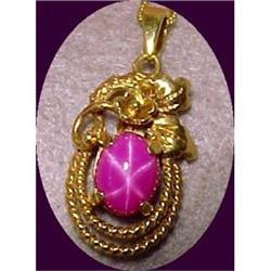 14K Gold  Star Ruby Pendant & Chain #1666644