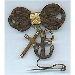 1850's mourning hairwork bow brooch #1666774