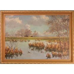  Ducks in Lake  by Svend Jensen - landscape oil#1679351