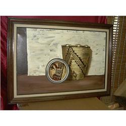 Framed Original Indian Basket Oil Painting By #1679401