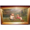 Image 1 : OIL ON CANVAS OF BOY AND GIRL FISHING #1679439