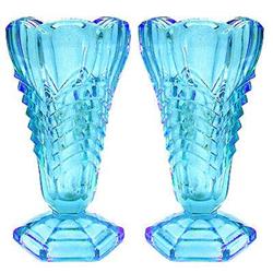 Davidson Glass Ice Blue Chevron Vases (2) #1679591