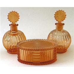 Amber Depression Glass Perfume Bottle and Jar #1679601