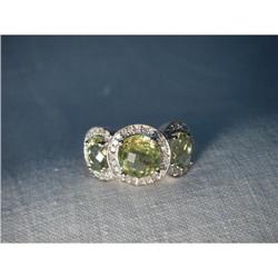 14K WG Tri-Stone Lemon Quartz Diamond Ring #1679949