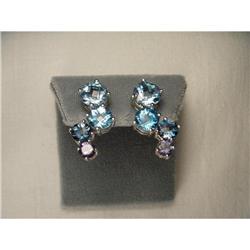 14K WG Gold Amethyst Blue Topaz Drop Earrings #1679959