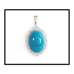 18K WHITE GOLD TURQUOISE DIAMOND PENDANT(price #1689326