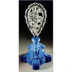 CZECH LAPIS COLOR GLASS PERFUME BOTTLE CHERUBS #1689893