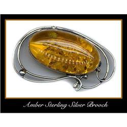 STERLING SILVER AMBER BROOCH #64 #1689911