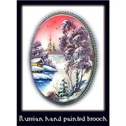 RUSSIAN SCENIC HAND PAINTED BROOCH CJ-16 #1689934