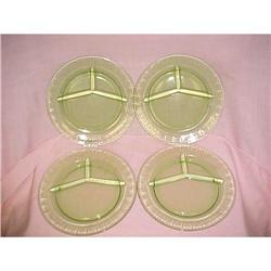 4 Green Fluted Federal Grill Plates #1690164