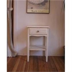 Shabby Chic White Umbered Nightstand Circa 1950#1690193