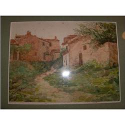 French Village Watercolour Scene Signed Baudrys#1690230