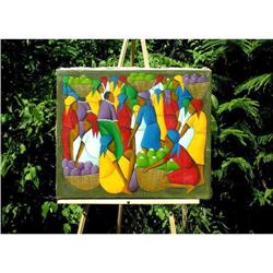 ORIG OIL PAINTING HAITI MARKET SCENE #1690283