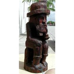 WOOD FOLK ART SCULPTURE OF A MAN WITH PIPE #1690288