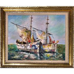 ORIG OIL PAINTING SEASCAPE W SAILBOATS #1690298