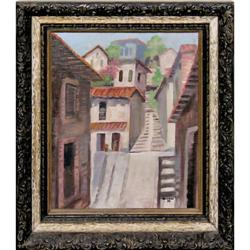 ORIG PAINTING HILLSIDE VILLAGE STREETSCAPE IN #1690300