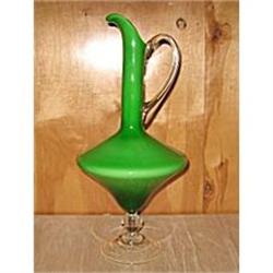 Beautiful Neon Green Art Glass Ewer Vase #1690307