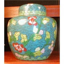 CLOISONNE Mini GINGER Jar -BLUE & PEONIES- #1691240