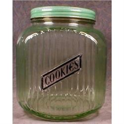 Hocking COOKIE Jar GREEN - Foil Label - VINTAGE#1691255