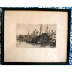 Hodgdon BOSTON Harbor SCENE- Antique #1691419